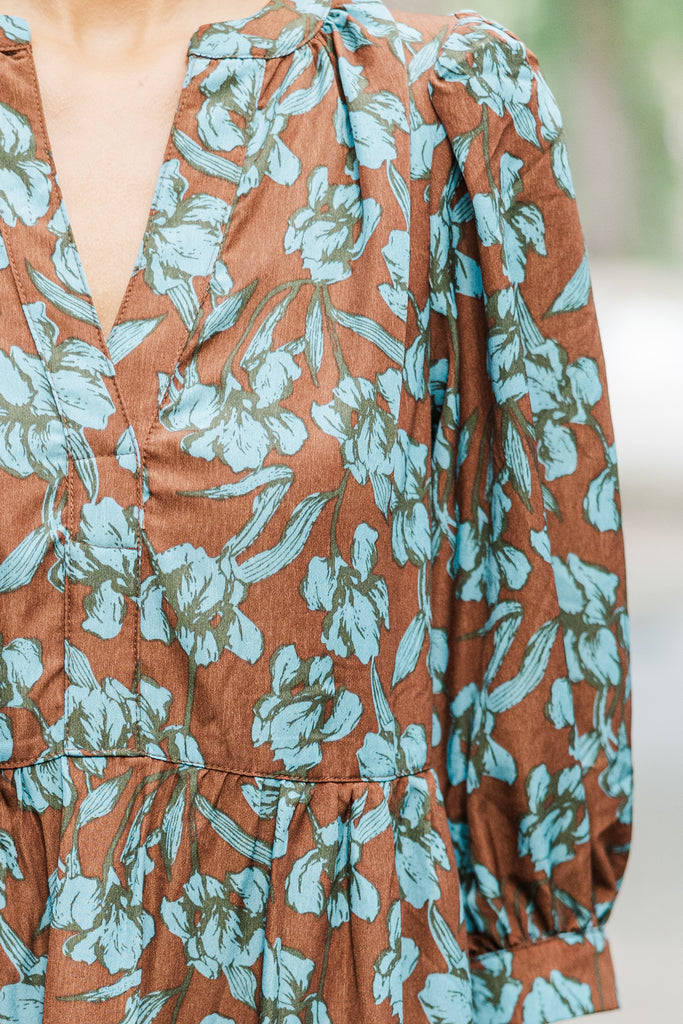 brown and teal dress Always True Brown Ditsy Floral Dress – Shop the Mint