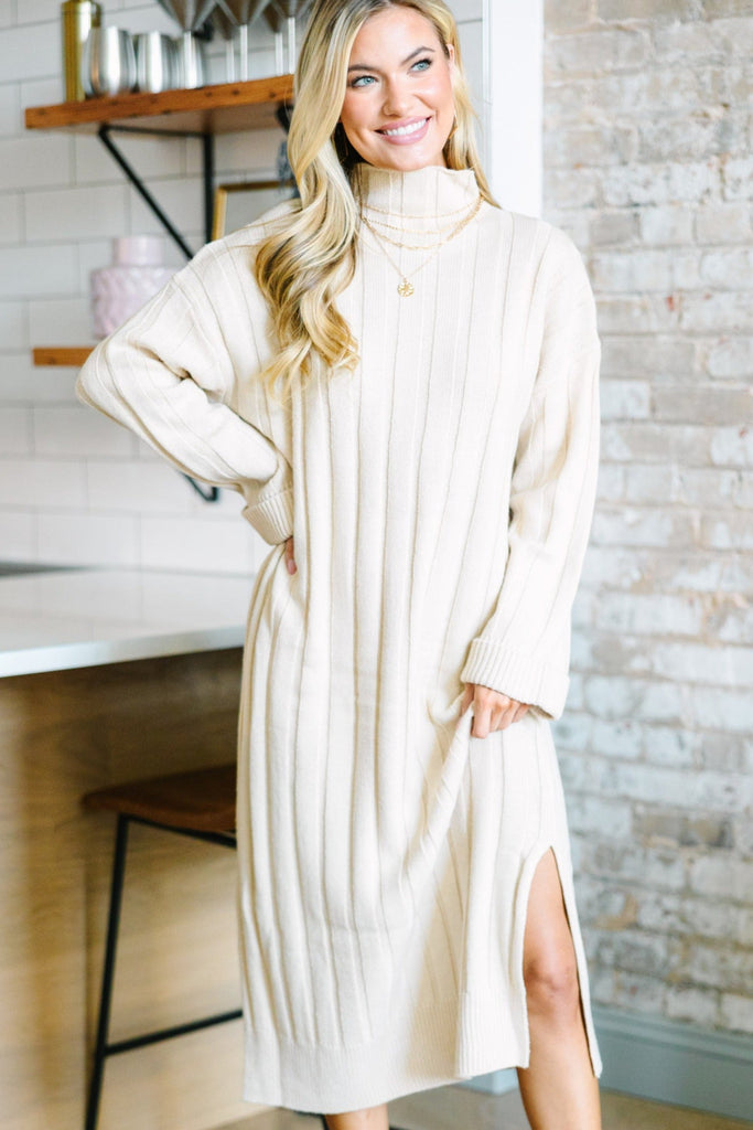 What You Need Oatmeal Brown Midi Sweater Dress – Shop the Mint