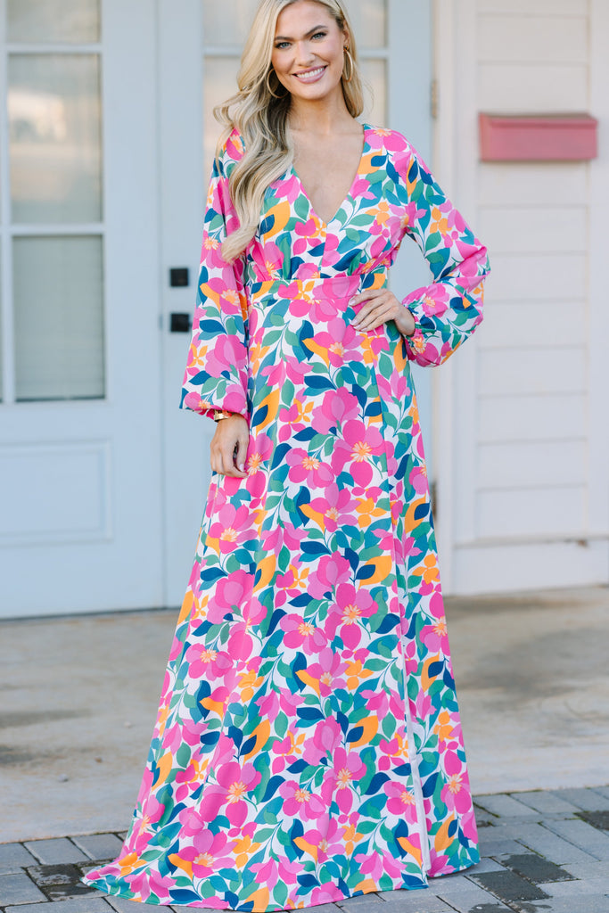 floral maxi dresses with sleeves Just Feels Right Off White Dress, Large - The Mint Julep Boutique Color:NEON BOUQUET Chic Shift Dress - Youngtown Furniture perfect for any occasion