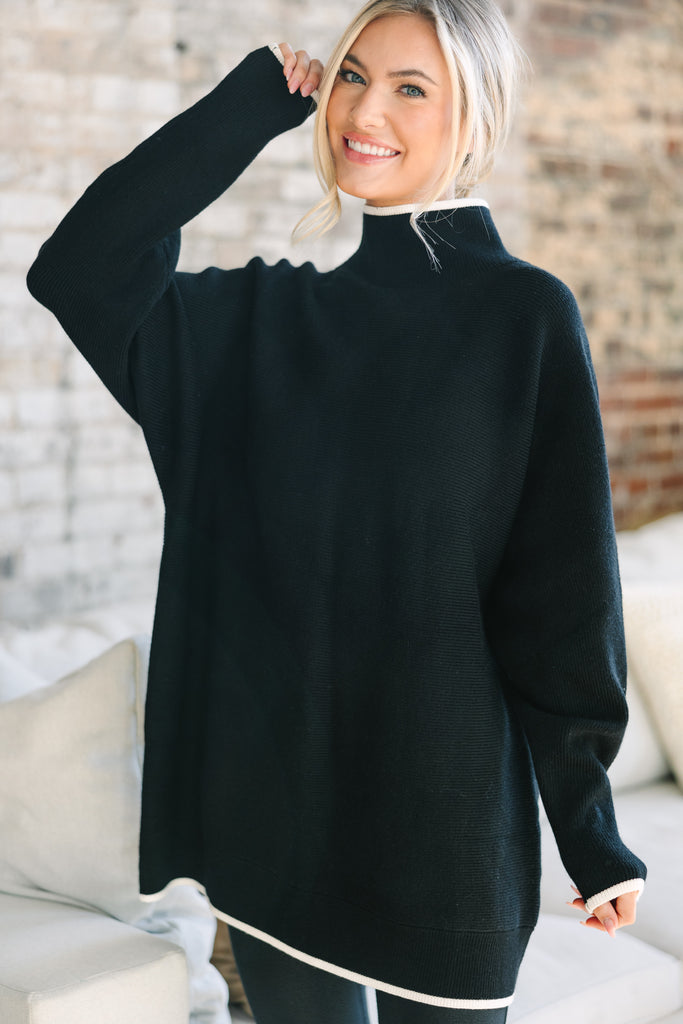On The Line Black Mock Neck Sweater – Shop the Mint