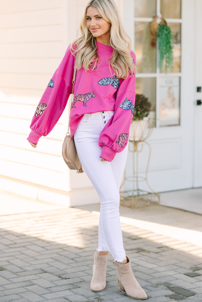 Mila Cotton Striped Sweater - Fuchsia/Pink
