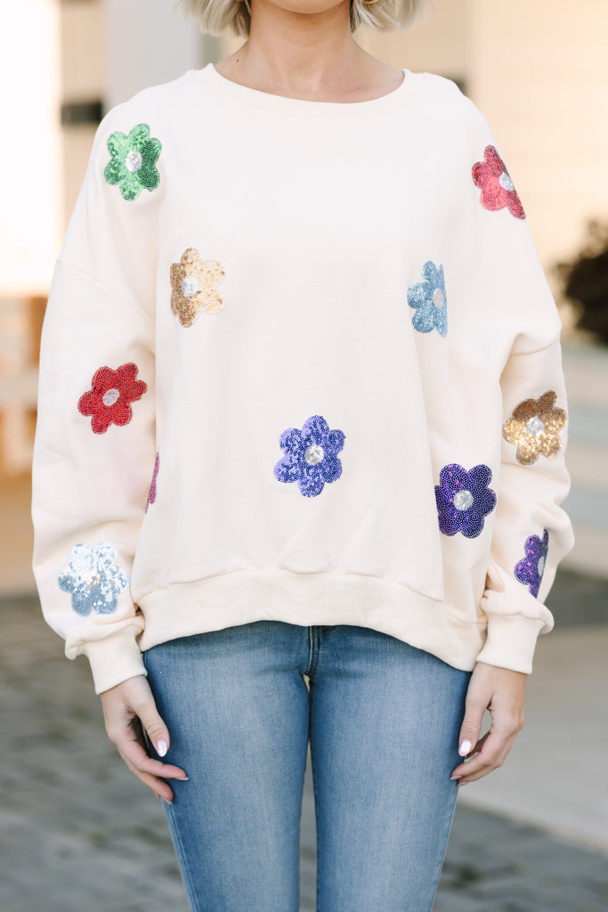 Just My Shop the Mint Type – Cream Floral White Sweatshirt