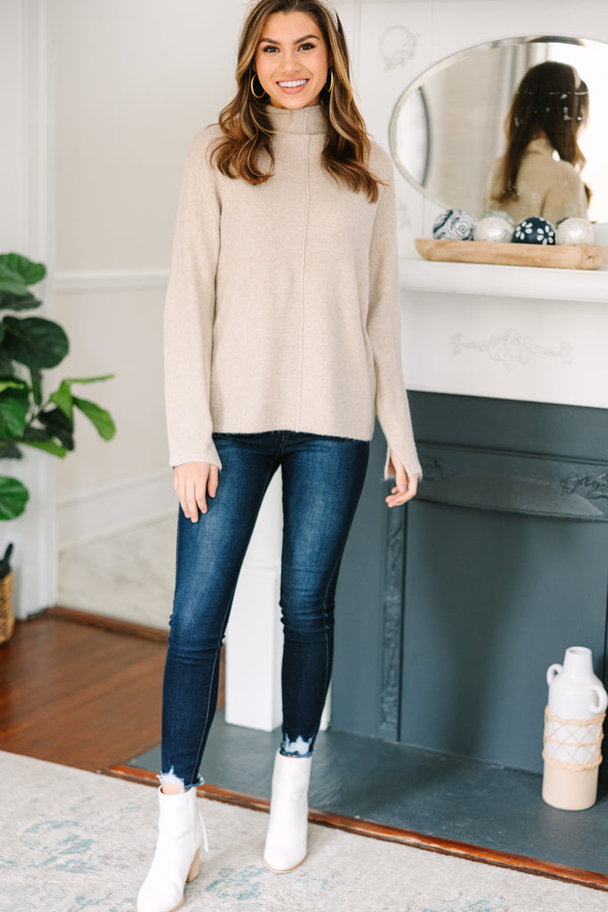 Feeling So Chipper Oatmeal Brown Cowl Neck Sweater – Shop the Mint