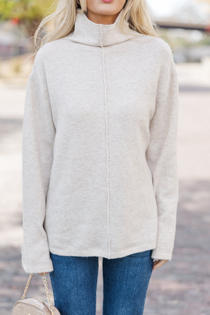 Hear It All Oatmeal Brown Mock Neck Sweater – Shop the Mint