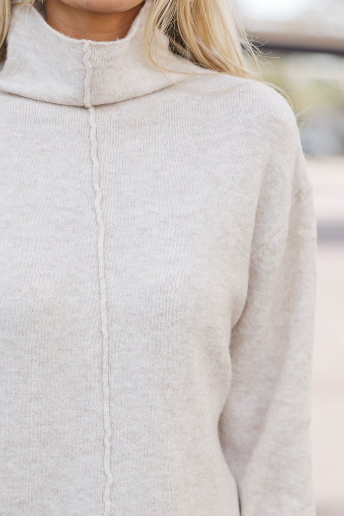 This Little Life Mock Neck Short Sleeve Sweater in Oatmeal