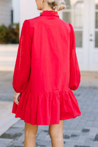 red dress, swiss dot dress, long sleeve dresses, cute dresses, valentine's day dress