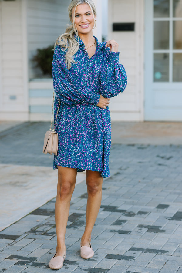 Find A Way Teal Blue Abstract Dress