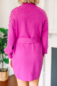 Fate: Living Is Easy Magenta Pink Embellished Sweater Dress