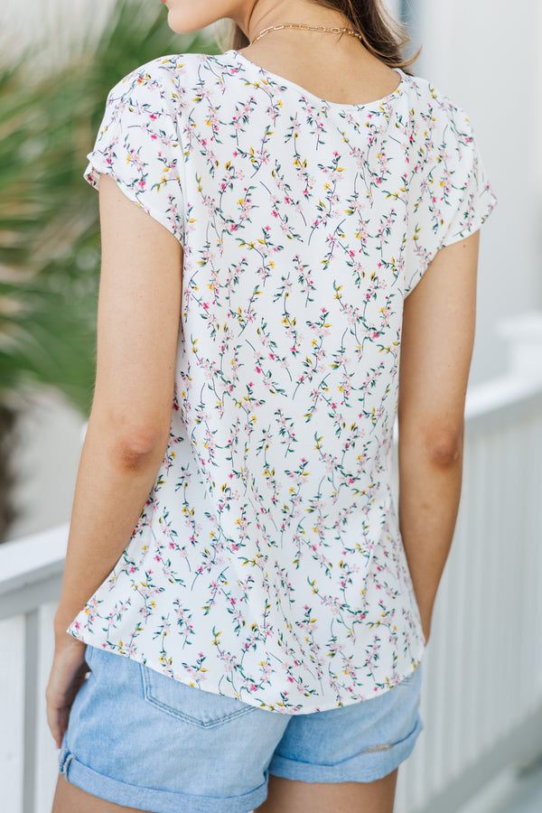 Hello Beautiful White Ditsy Floral Cap Sleeve Top