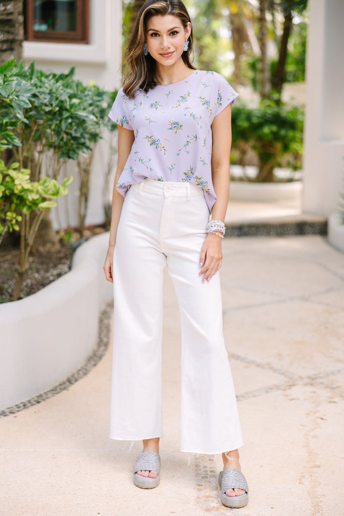 Hello Beautiful Lavender Purple Ditsy Floral Cap Sleeve Top – Shop