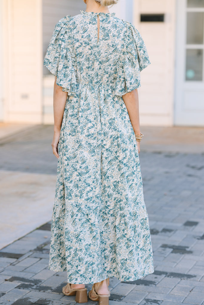 green and blue abstract dress Say You Love It Forest Midi Dress Shirt Size:19/36-37 How to Wear DIY: abstract floral Color Name:IVORY-BLUE MULTI