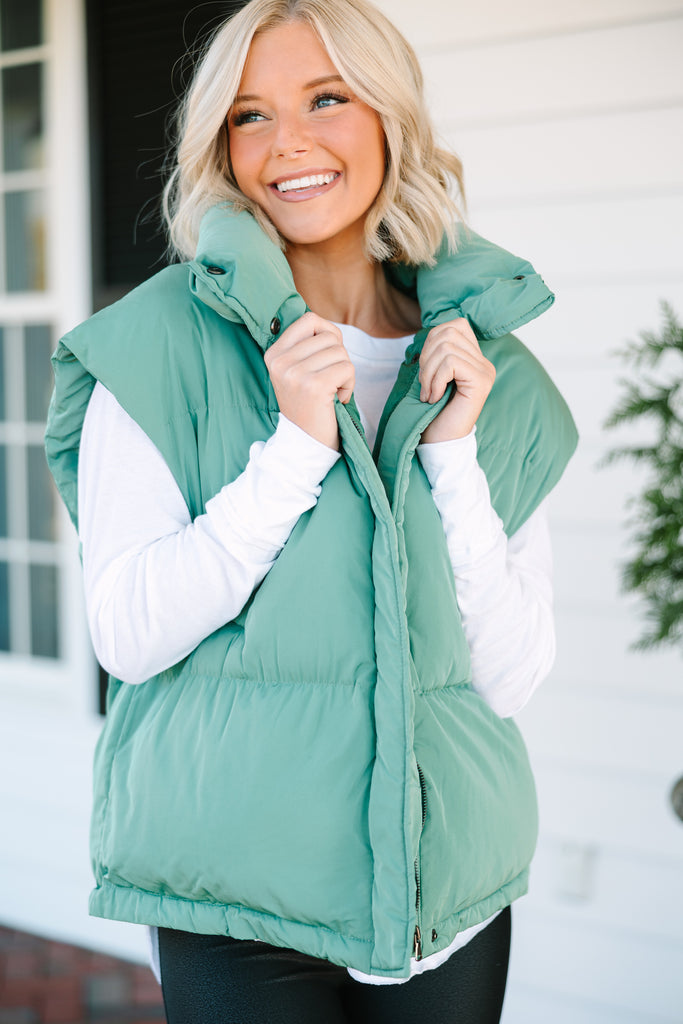 Make It Yours Sage Green Oversized Puffer Vest – Shop the Mint