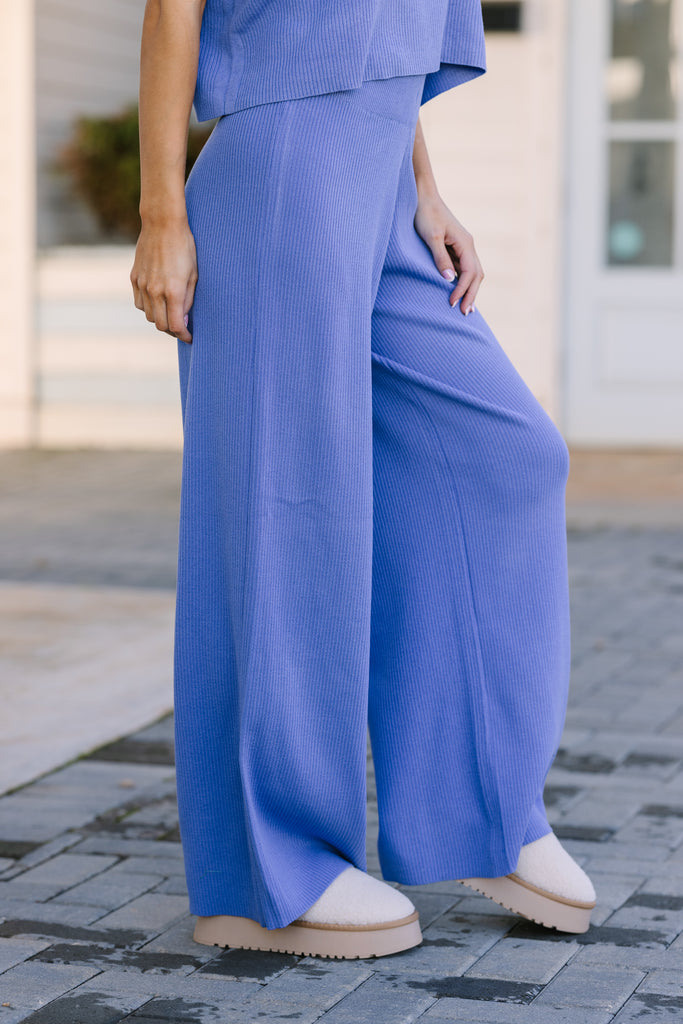 Safe Travels Blue Ribbed Knit Wide Leg Pants – Shop the Mint