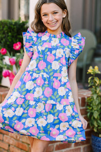 Girls: Sweet Nature Blue Floral Babydoll Dress