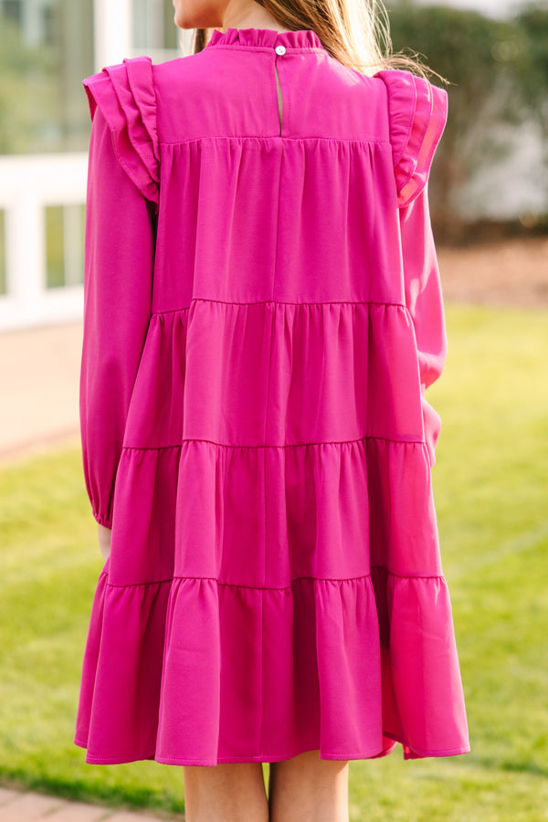 Girls: All About You Magenta Pink L/S Ruffled Dress