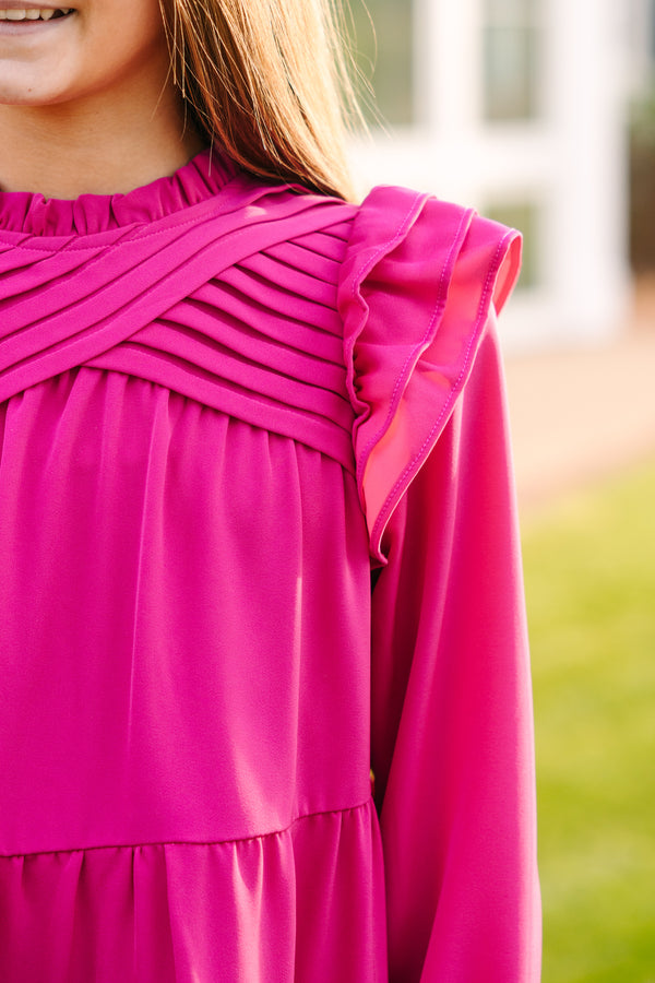 Girls: All About You Magenta Pink L/S Ruffled Dress