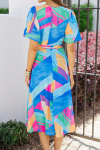 Story To Tell Blue Abstract Midi Dress