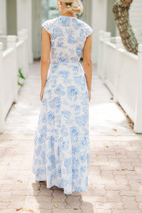 Miss You More White & Blue Toile Maxi Dress