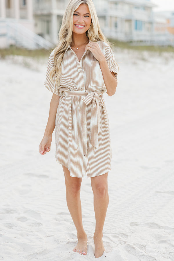 At This Time Cream & Tan Striped Dress