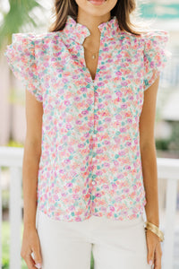 All About You White Ditsy Floral Blouse