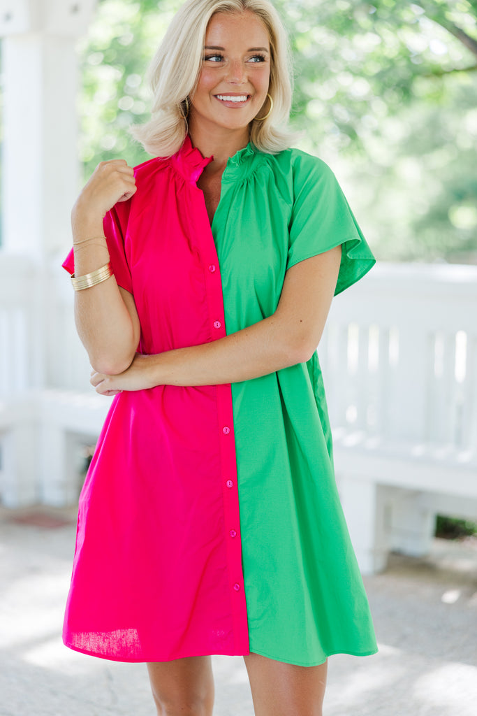 Speak Up Fuchsia/Green Colorblock Dress – Shop the Mint