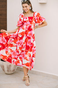 It's All For You Red Floral Midi Dress