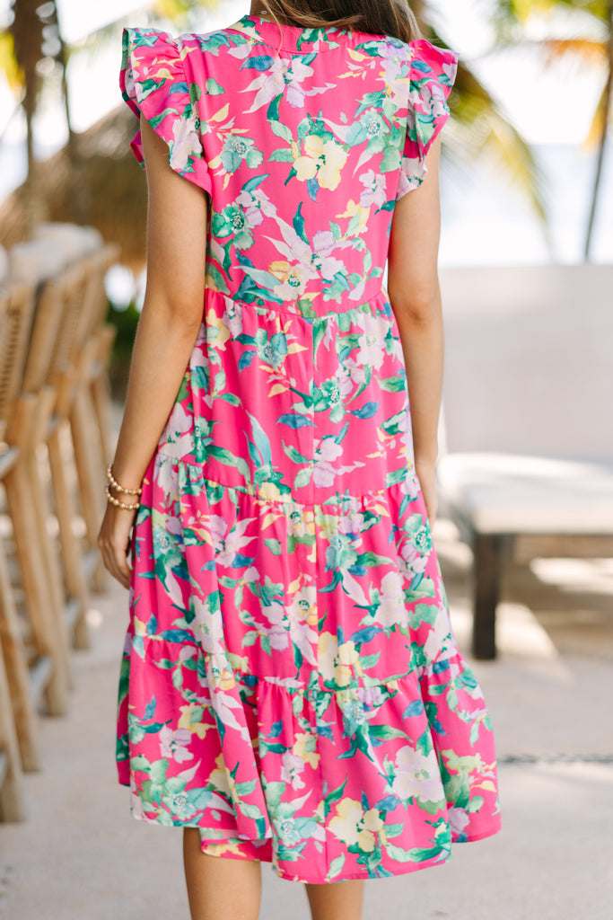 Get My Attention Pleat Waist Midi Dress Floral Pink main image 1