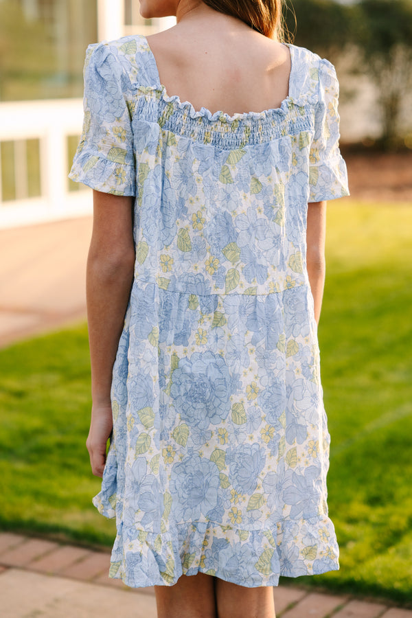 Girls: On The Look Out Light Blue Floral Dress