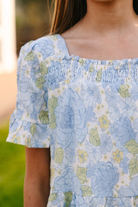 Girls: On The Look Out Light Blue Floral Dress