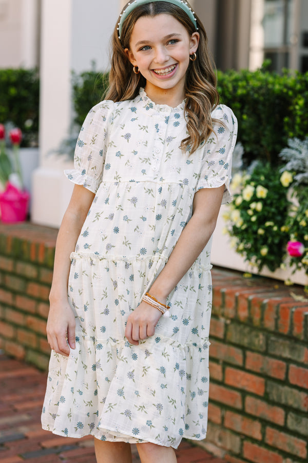 Girls: Get Started Cream White Ditsy Floral Dress