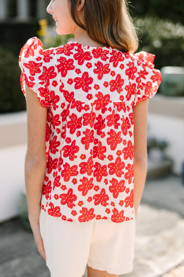 Girls: Where You Go Red Floral Blouse