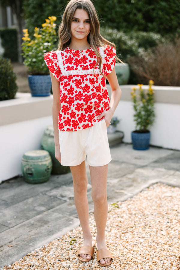 Girls: Where You Go Red Floral Blouse
