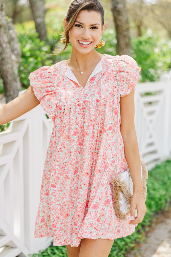 This Is The Day Coral Pink Ditsy Floral Dress