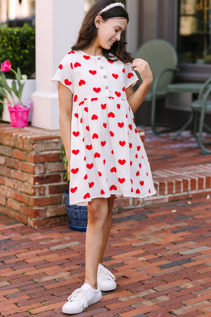 fitted lace wedding dress Organic Waffle Simple Dress & Bloomer, Little White Heart (ON Red)