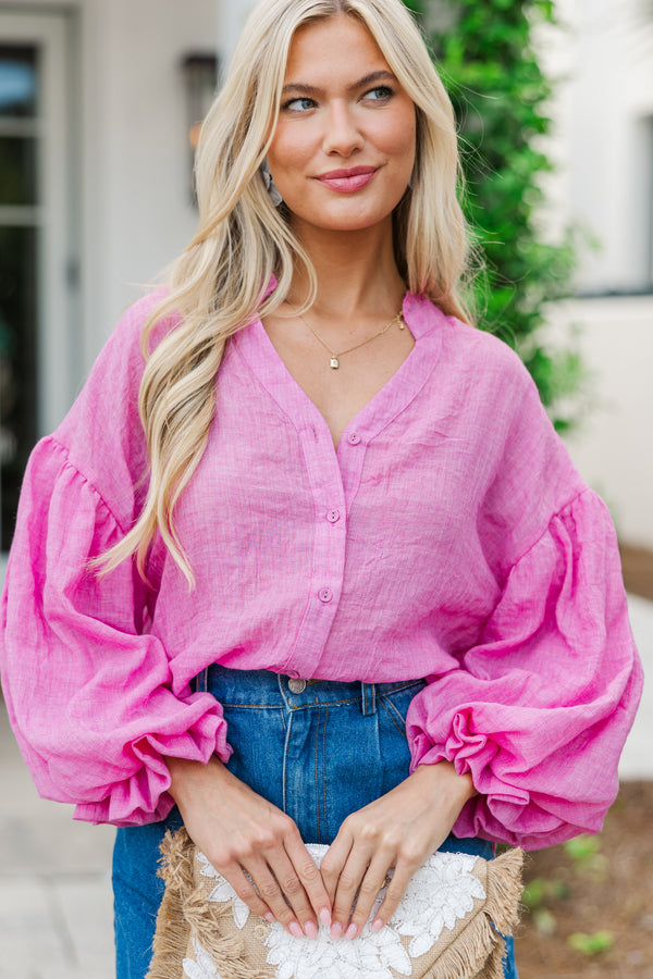 Now You Know Pink Bubble Sleeve Blouse
