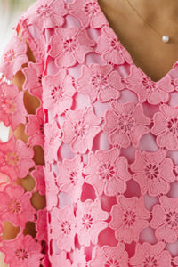 Daily Reminder Pink Crochet Blouse