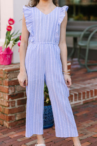 Girls: All For Love Blue Checkered Jumpsuit