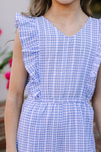 Girls: All For Love Blue Checkered Jumpsuit