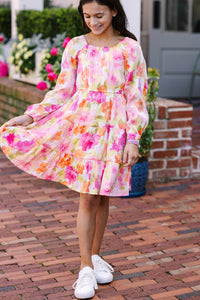 Girls: On Your Mind Pink Floral Babydoll Dress