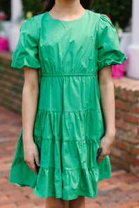 Girls: All True Green Tiered Dress