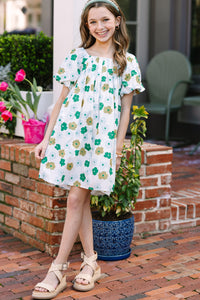 Girls: Talk Of The Town Green Floral Babydoll Dress