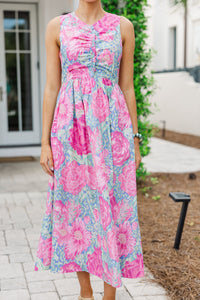All Together Now Pink Floral Midi Dress