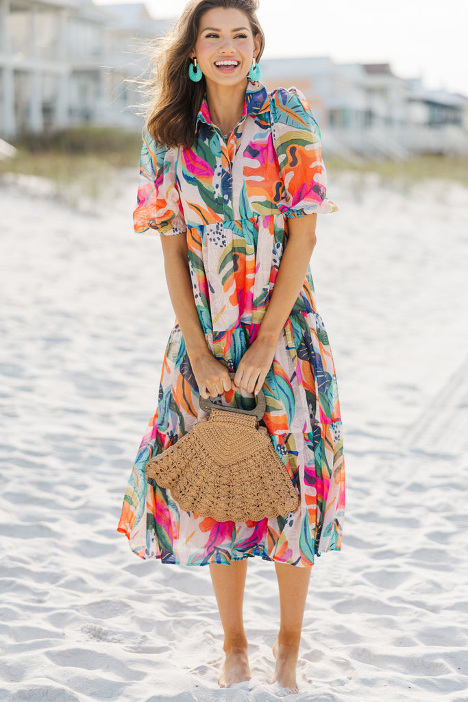 multicolor dress Looking For Fun Multi-Colored Tropical Midi Mary in Enzoani Blue perfect for any occasion. White/Flowers:Size 2 lace-ups