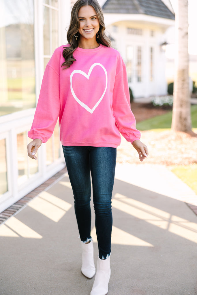 Teach Puff Vinyl Fuchsia Pink Graphic Corded Sweatshirt, Large - The Mint Julep Boutique | Women's Boutique Clothing