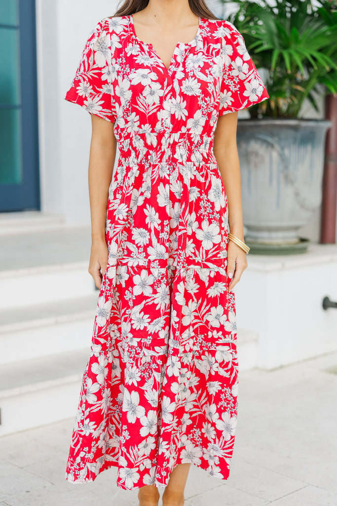 It's In The Air Red Floral Tiered Midi Dress – Shop the Mint