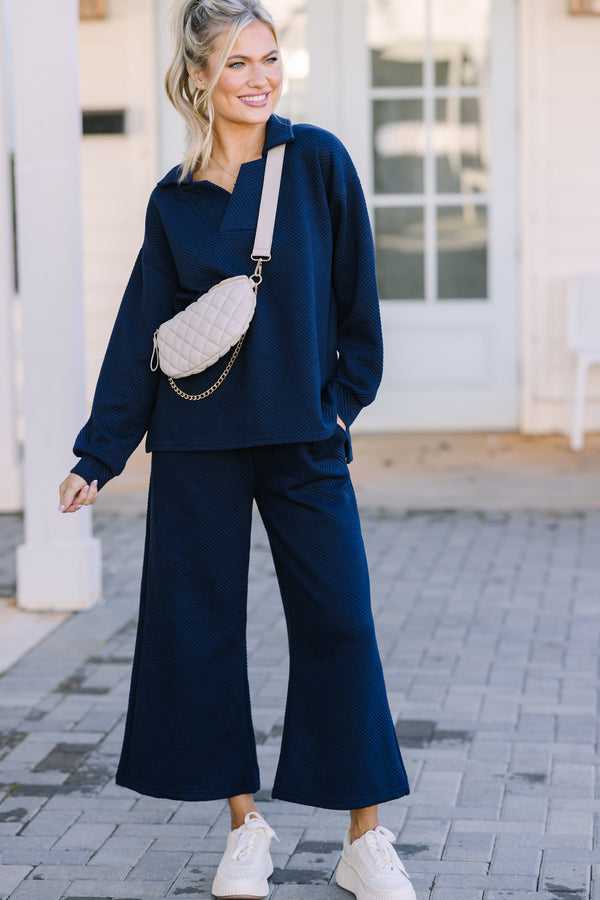 Make Your Day Navy Blue Textured Pants