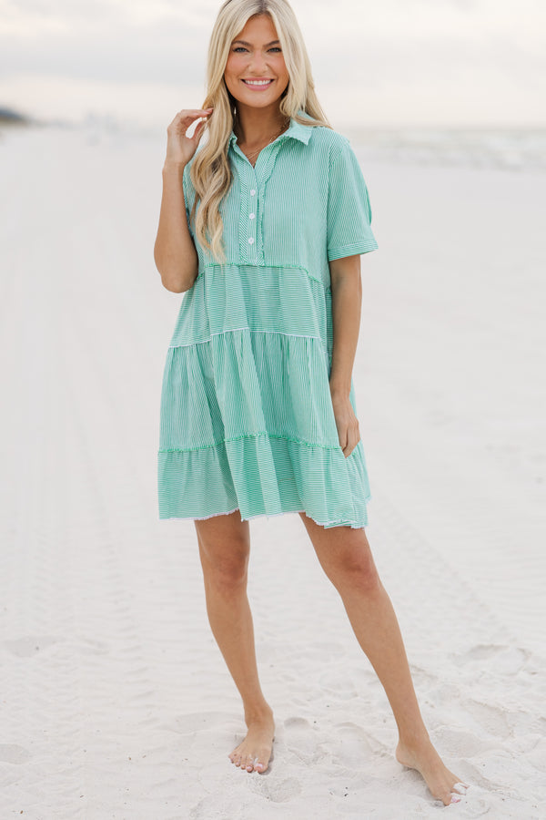 All You Need To Hear Green Striped Babydoll Dress