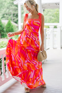 At This Point Fuchsia Pink Multi Abstract Maxi Dress