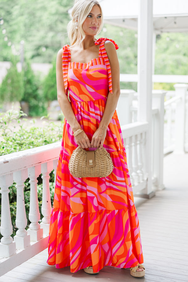 At This Point Fuchsia Pink Multi Abstract Maxi Dress