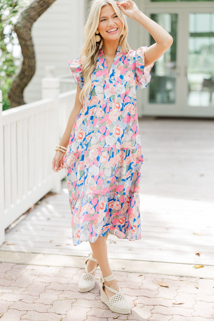 Bright Days Ahead Blue Peach Combo Midi Dress – Shop the Mint